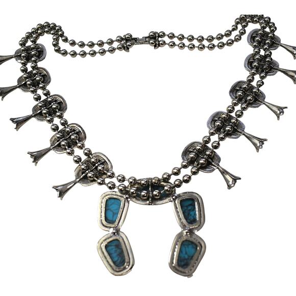 Vintage Squash Blossom 80s Goldette NY Native American Naja Large Faux Turquoise - Picture 9 of 9
